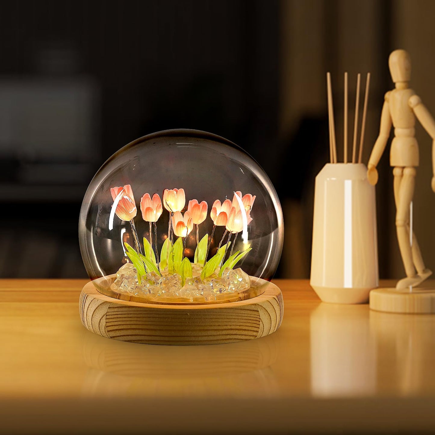 ONXE Tulips Night Light, Mothers Day Gifts for Mom Grandma, Everlasting Flower Tulip Lamp in A Glass Dome,Romantic Home Room Decor, Anniversary Birthday Gift for Women Girlfriend Sister Wife