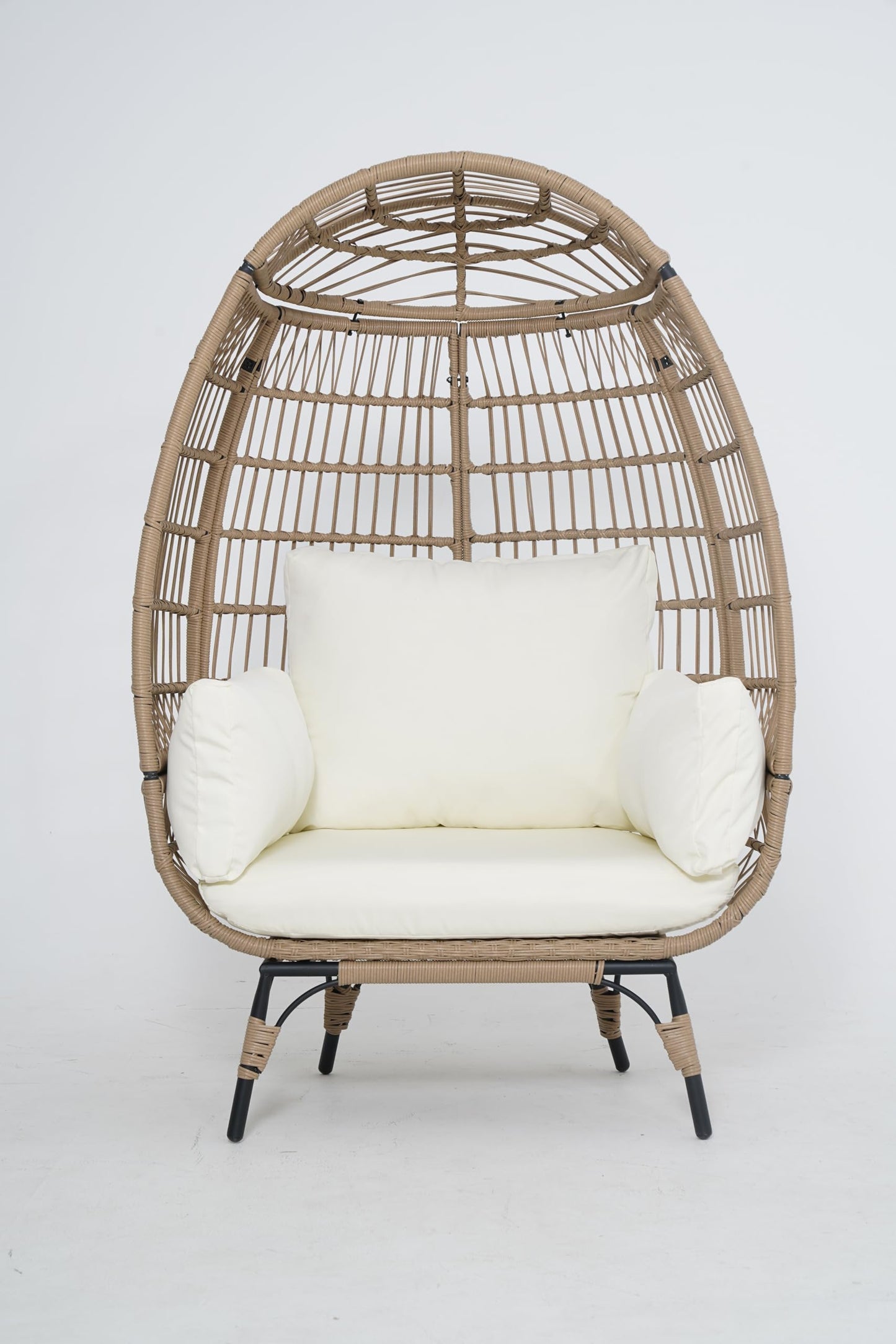 Hipicute Egg Chair, Wicker Egg Chair with Plush Cushion, Steel Frame and Metal Base, Lounge Chair for Indoor & Outdoor Patio, Living Room, and Backyard, Beige