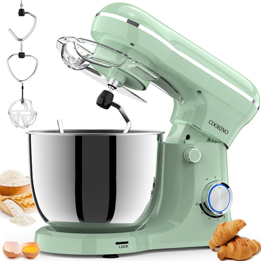 COOKINO Electric Stand Mixer,10 Speeds 660W Tilt-Head Food Mixer, 3-IN-1 Kitchen Mixer for Daily Cooks with 6.5 QT Bowl,Dough Hook, Beater, Whisk (Agave Green)
