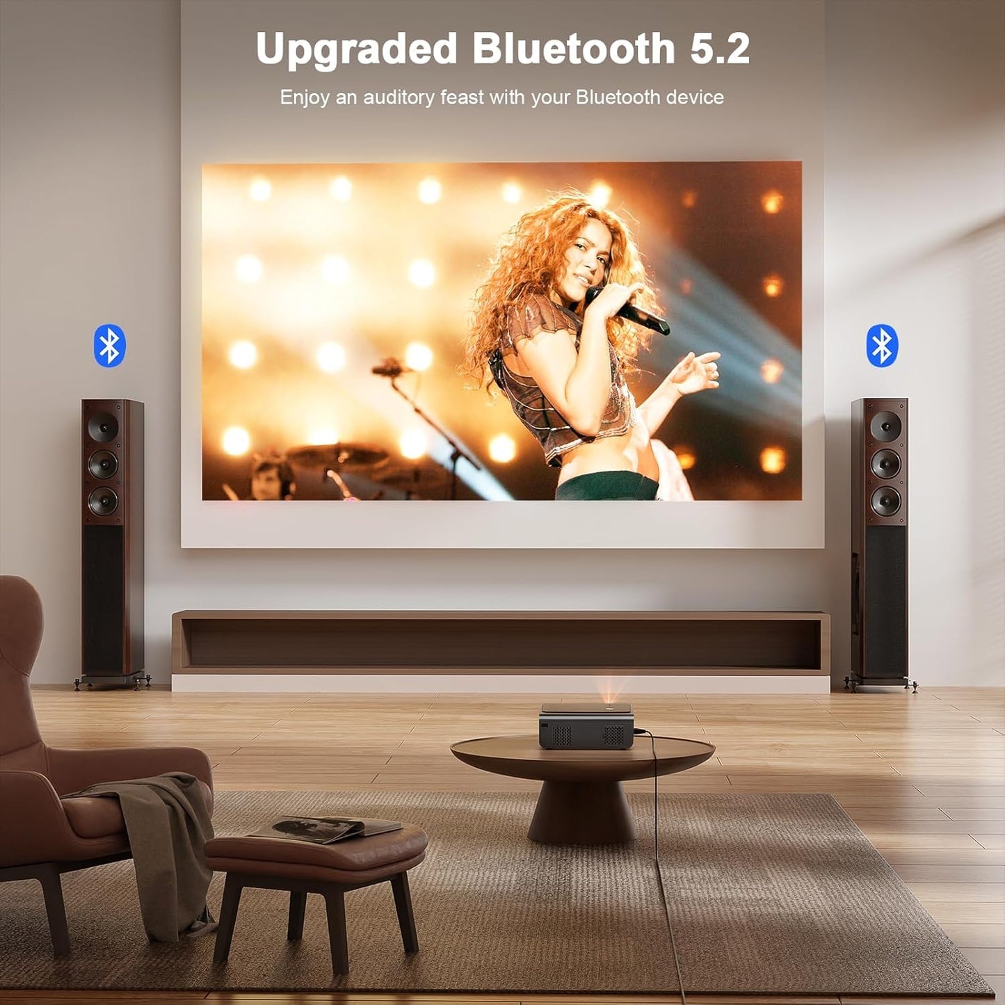 【Officially-Licensed APP & 800 ANSI】Smart Projector with WiFi and Bluetooth 4K Support, VOPLLS Auto Focus/ Keystone Outdoor Portable Movie Phone Video Proyector for Bedroom/Home/Wall/Celling
