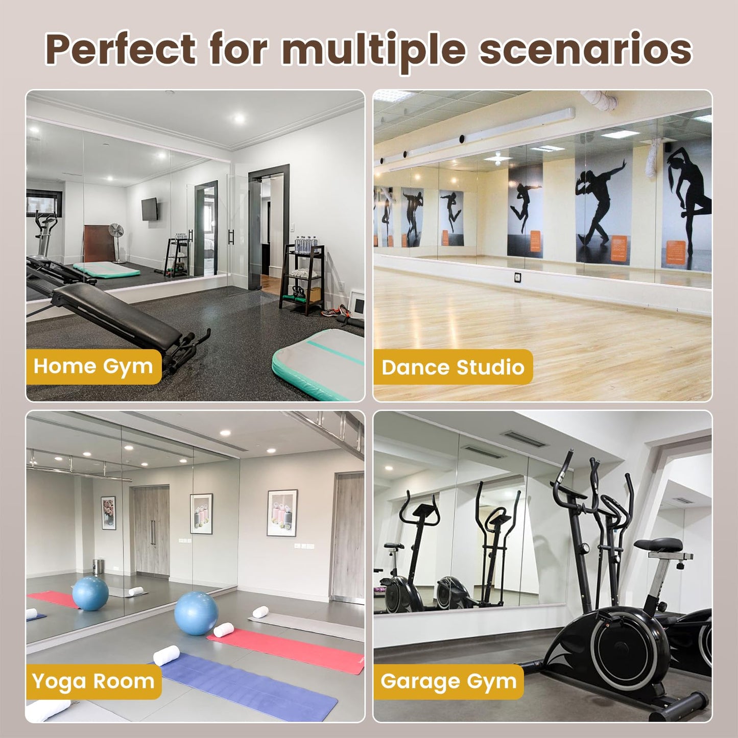 LOAAO Home Gym Mirror, 48"x30"-2 PCS Gym Mirrors for Wall, Frameless, Tempered Glass, Large Workout Mirrors for Home Gym, Dance Studio, Yoga Room, Garage Gym