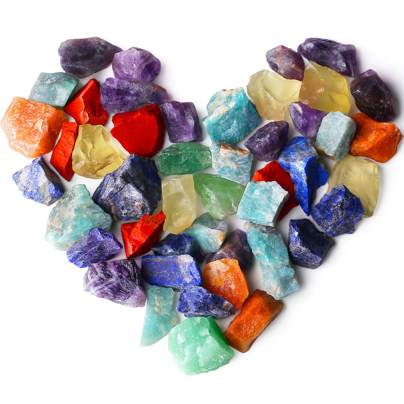 QINJIEJIE 0.9Lbs 7 Chakra Raw Crystals Natural Rough Stones Bulk Large 1" Rocks Reiki Gemstones Fountain Rocks for Tumbling Cabbing Polishing Wire Wrapping Wicca Garden Decoration