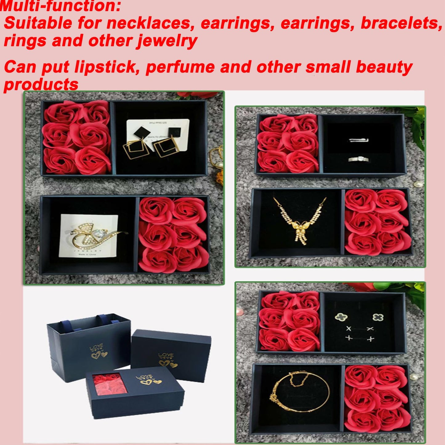 JYCMMFC Rose Ring Box Jewelry Gifts Box Eternal Rose Necklaces Bracelets Box Valentine's Day Christmas Thanksgiving Birthday Romantic for Women Her Mom Wife Girlfriend (Jewelry is NOT included)