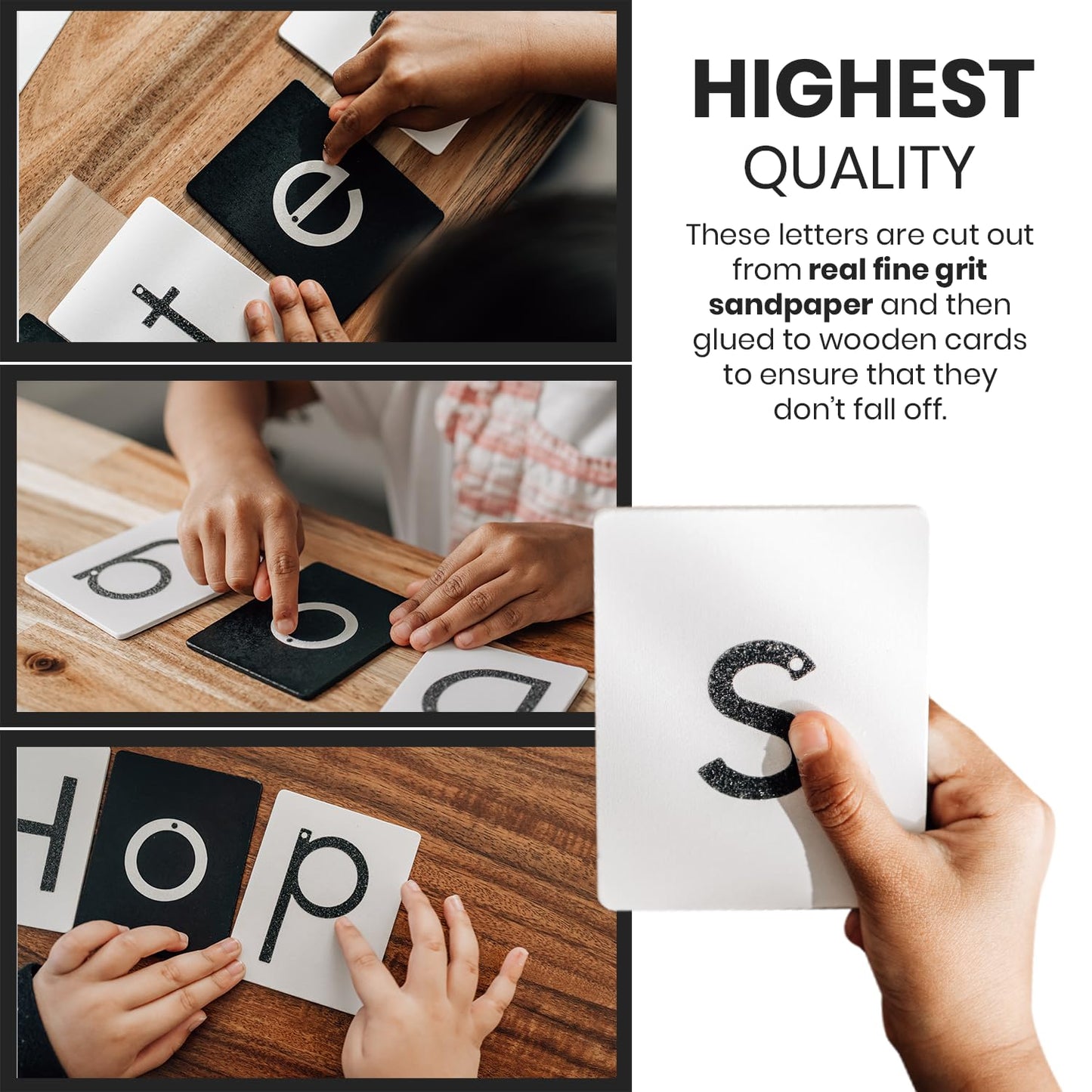 Montessori Sandpaper Letters | Black & White Montessori Letters Set w/ 3.5"x2.8" Lowercase & Uppercase Sand Paper Letters Cards Set | Sensory Sandpaper Letters Montessori | alphabet sandpaper letters