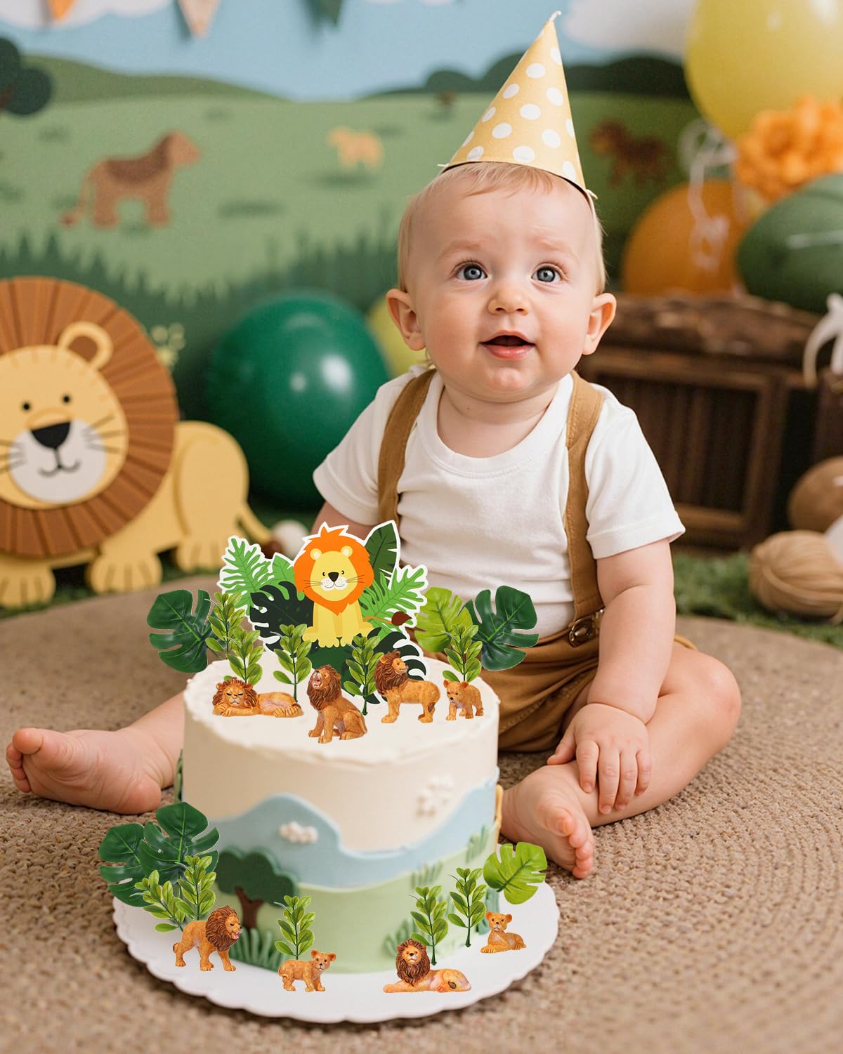 Glavatrix 25 Pcs Lion Cake Topper Lion Birthday Party Decorations Jungle Safari Animal Cake Decoration for Lion Wild Animal Theme Baby Shower Kids Boys Girls Birthday Party Supplies