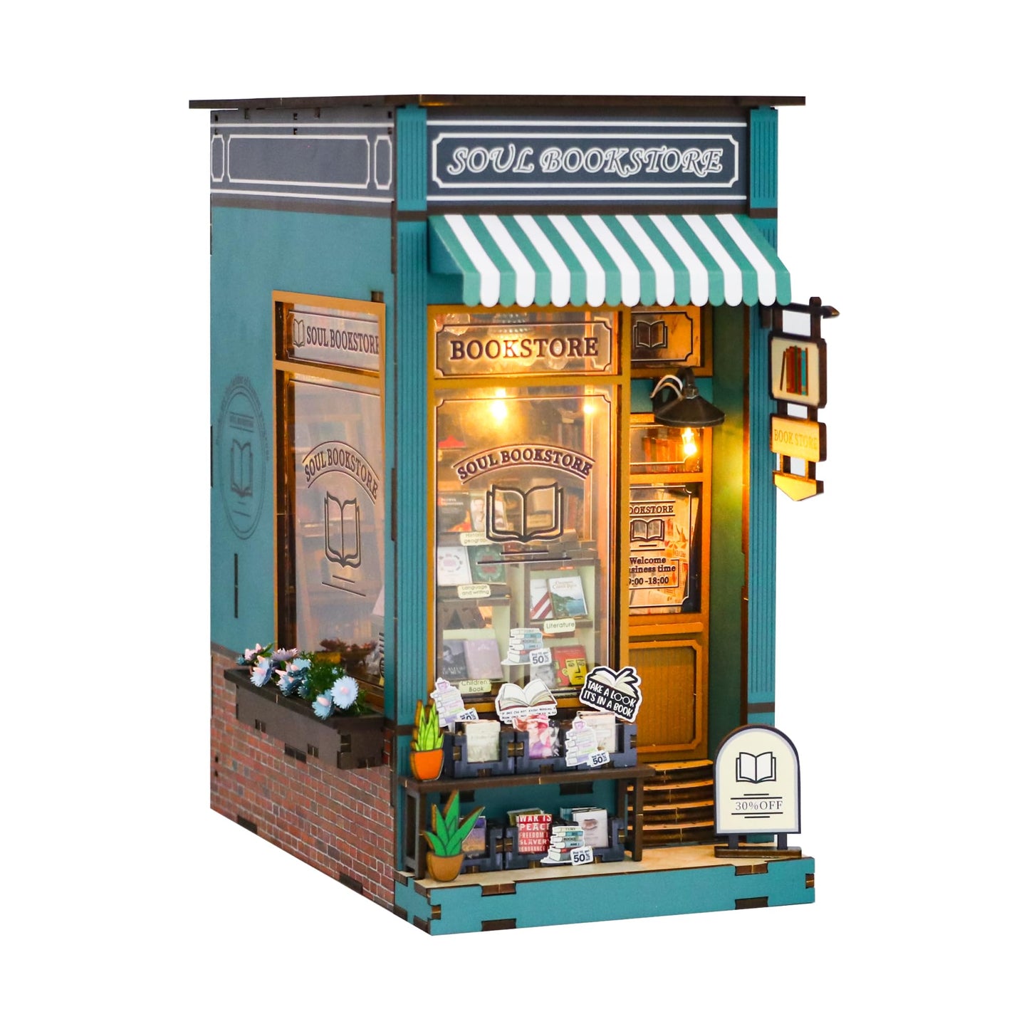 CRIOLPO DIY Book Nook Kit, Miniature House Model, Charming Bookshelf Scene, Wooden Dolls House, Bookshelf Miniature Scenes, for Hobbyists and Decor - Soul Bookstore