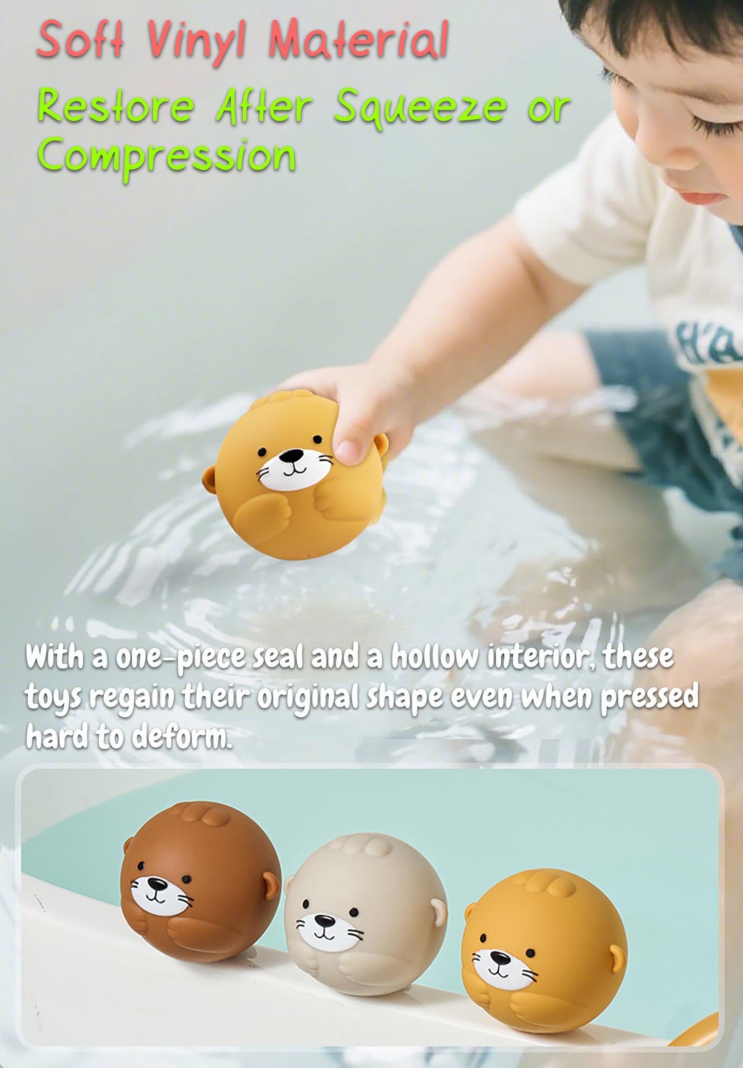 Rinnland Otter Bath Toy, Otter Family Tub Toy Bathtub Floating Toy for Kids - Soft Vinyl and ABS Plastic Material - No Hole One-Piece Design (Otter Playset + Baketball Hoop + Fishing Net + 2 Balls)