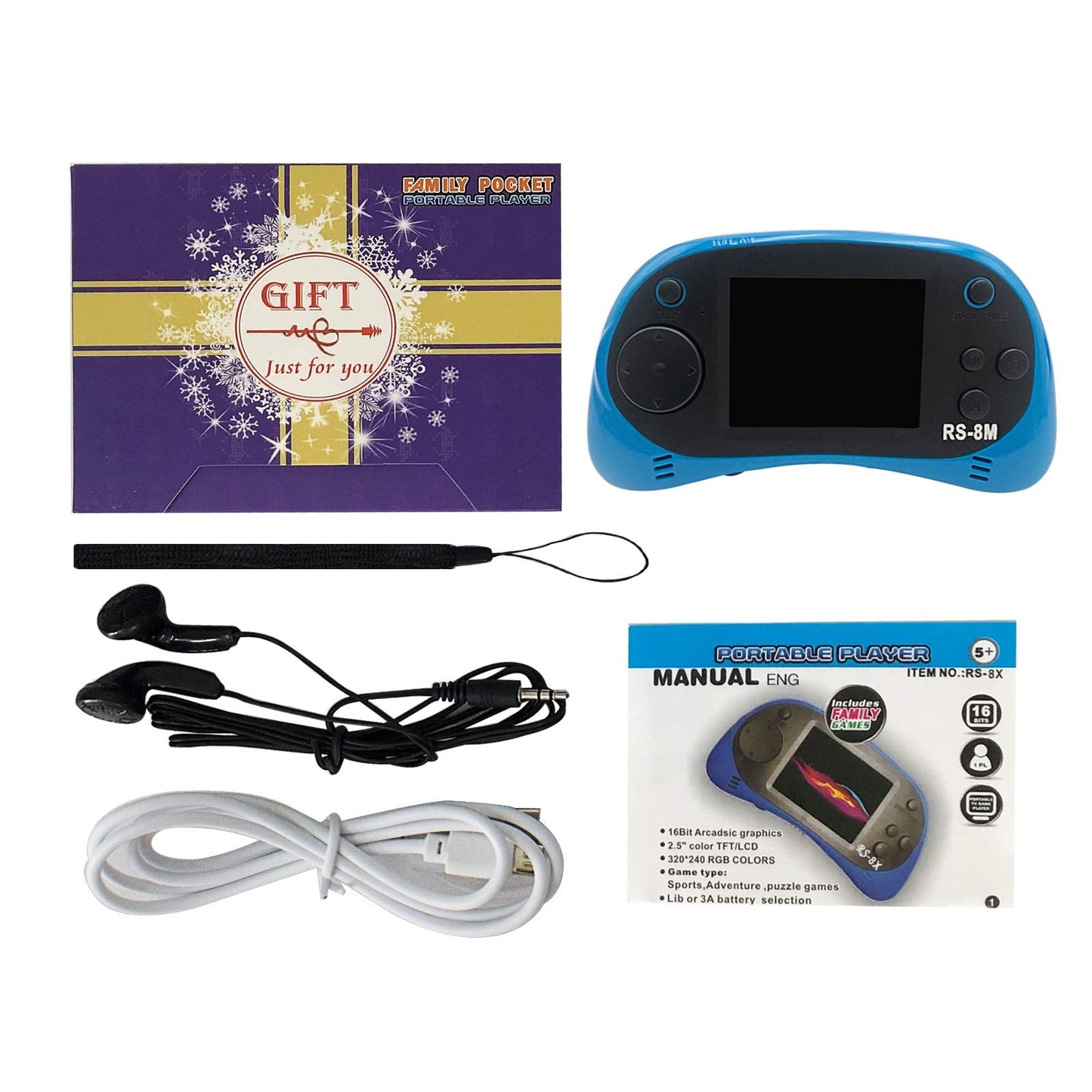 EASEGMER 16 Bit Kids Handheld Games Built-in 220 HD Video Games, 2.5 Inch Portable Game Player with Headphones - Best Travel Electronic Toys for Kids Age 3-10 Years Old Children (Blue)