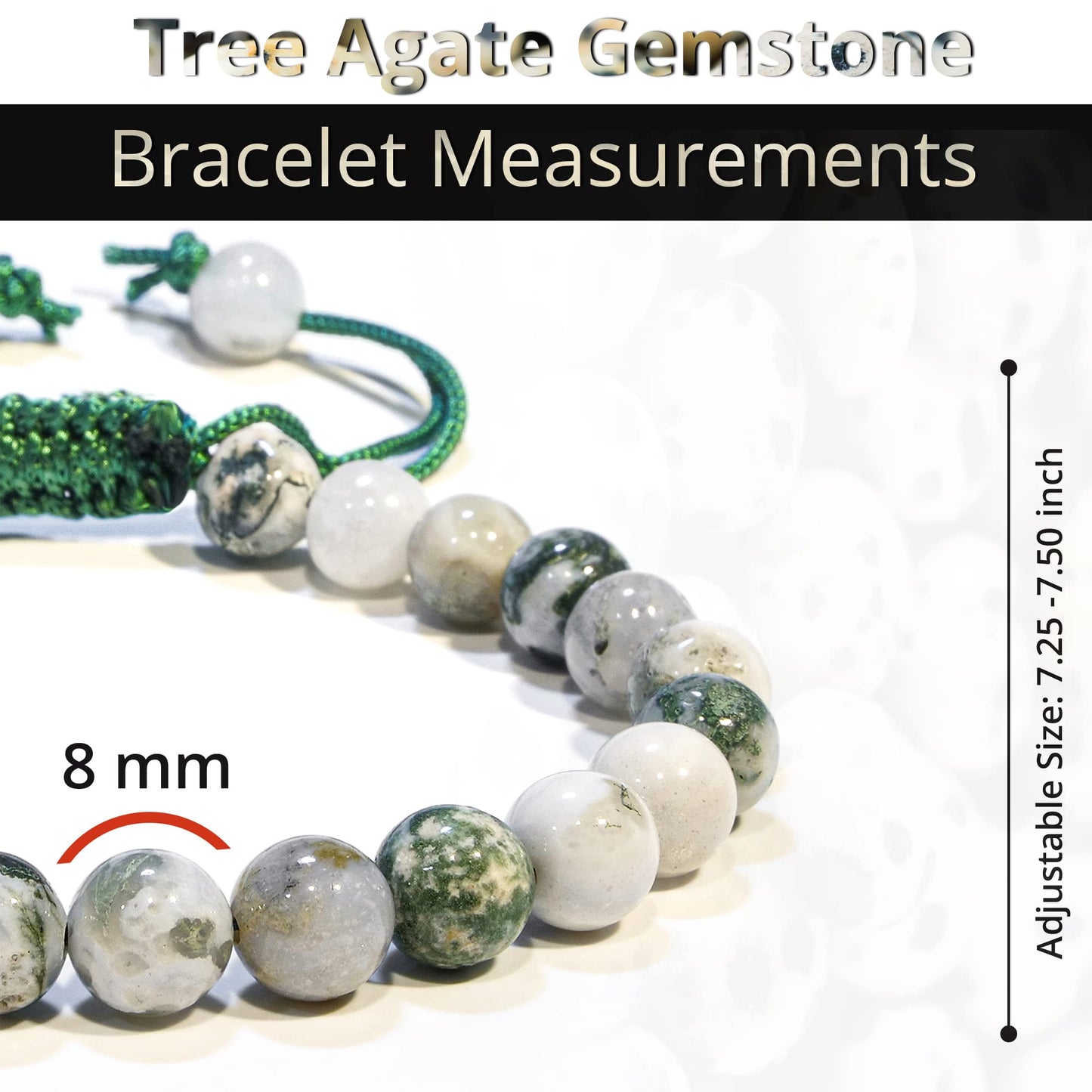 ANAYA AGATE Healing Crystal Bracelet – Chic Gemstone Bracelet for Men and Women – 8mm Round Bead Bracelets for Spiritual Healing, Protection, Positive Energy - Tree Agate