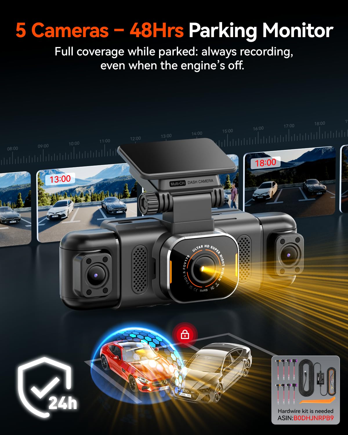 IIWEY N9 5 Channel Dash Cam 360° View, 5.8G WiFi-6 with App, Free 128GB Card, FHD Front & Rear Inside, Left, Right Dash Camera for Car, 12 IR Lights Night Vision, GPS, 24/7 Parking Mode, G-Sensor