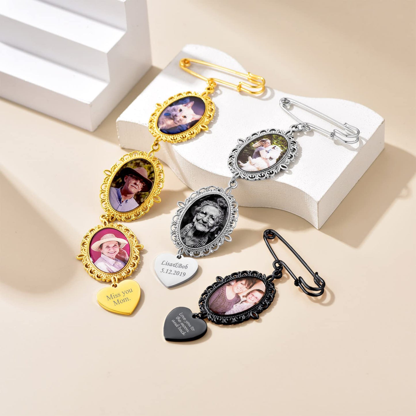 Custom4U Memorial Bouquet Charms for Wedding Custom Photo Pins