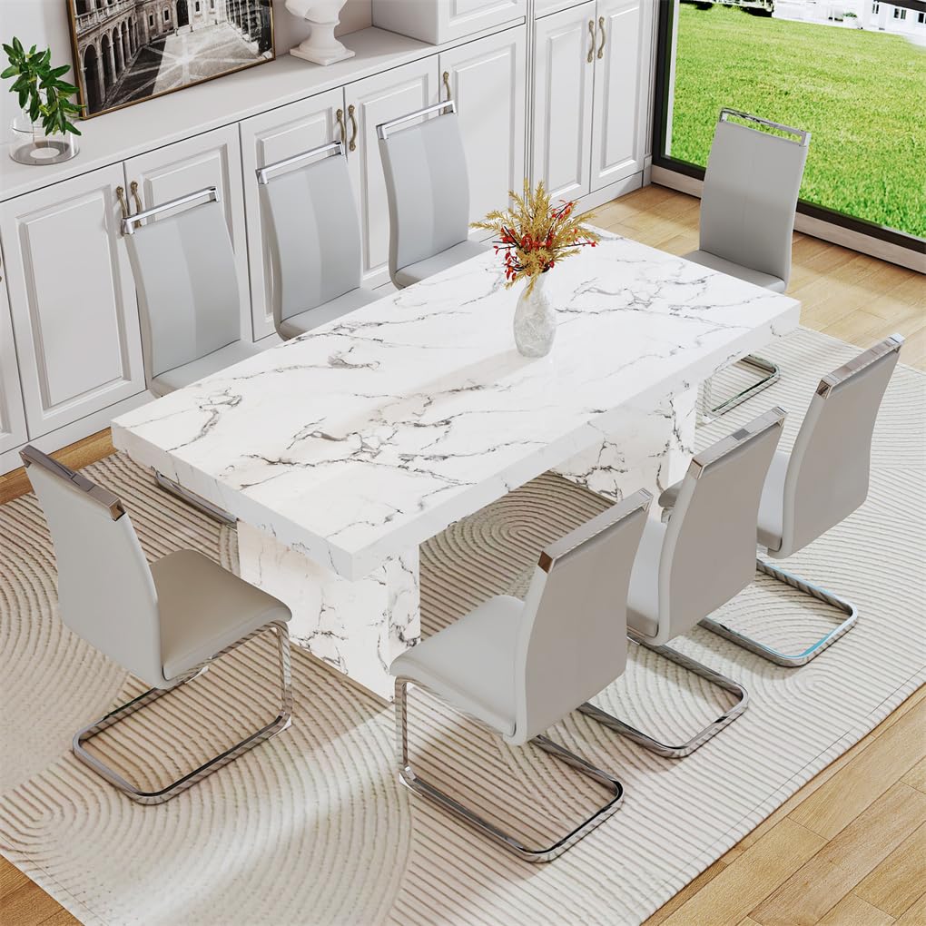 BAOPIN 79" Faux Marble Dining Table Set for 8, Dining Room Table Set for 8, Dining Table and Chairs Set for 8