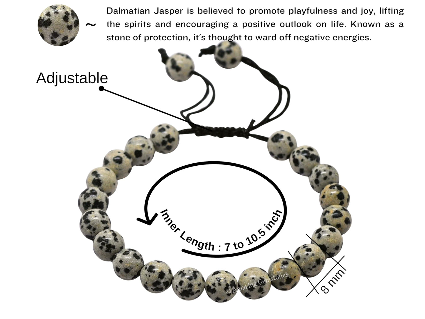 Amazing Gemstone Dalmatian Jasper Bracelet for Women - Chakra Mens Bracelet Protection Crystals and Healing Stones, Blessing Spiritual Meditation Stocking Stuffers (Faceted Beaded Bracelet)