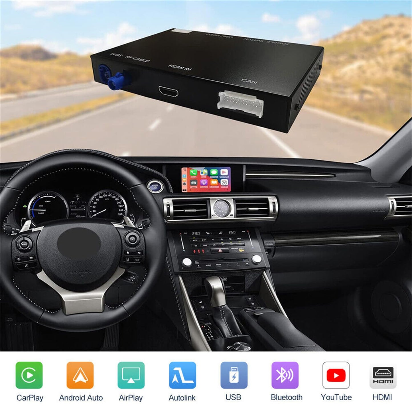Wireless CarPlay Retrofit Kit Decoder for Lexus NX/ES/UX/CT/RX 2014-2020 Retains Factory Controls Support Android Auto, Mirror Link, Backup Camera, YouTube, Original Car Function