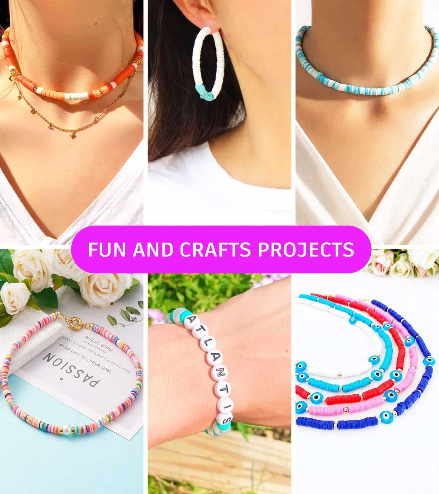 Gionlion Clay Beads Bracelet Making Kit, Pack 2 Boxes Preppy Letter Spacer Beads and Charms Kit for Friendship Jewelry Making, Arts and Crafts Gifts for Girls Ages 8-12