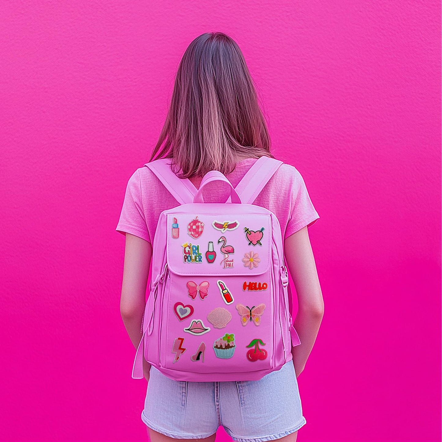 GYGYL 45Pcs Iron on Patches for Girls, Pink Preppy Embroidered Sew on/Iron on Patches Applique for Backpacks, Clothes, Dress, Hat, Jeans, Pant, Shoe,Bags