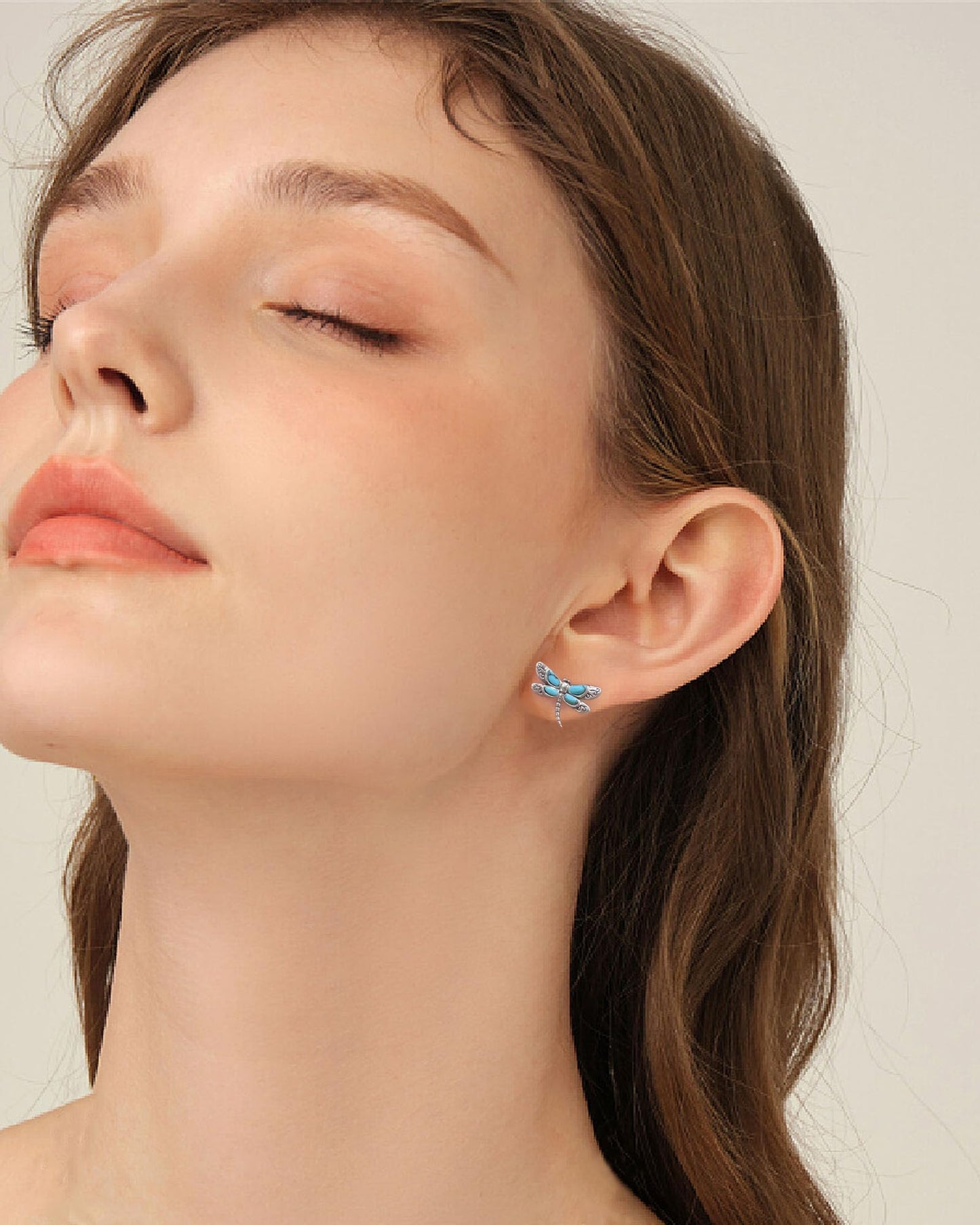 S925 Sterling Silver Turquoise Dragonfly Sunflower /Hummingbird/Butterfly/Cross/Anchor Earring Vintage Bohemian Jewelry Natural Drop/Stud Earrings Birthday Jewelry Gifts for Women (Dragonfly Turquoise Stud-Earrings)