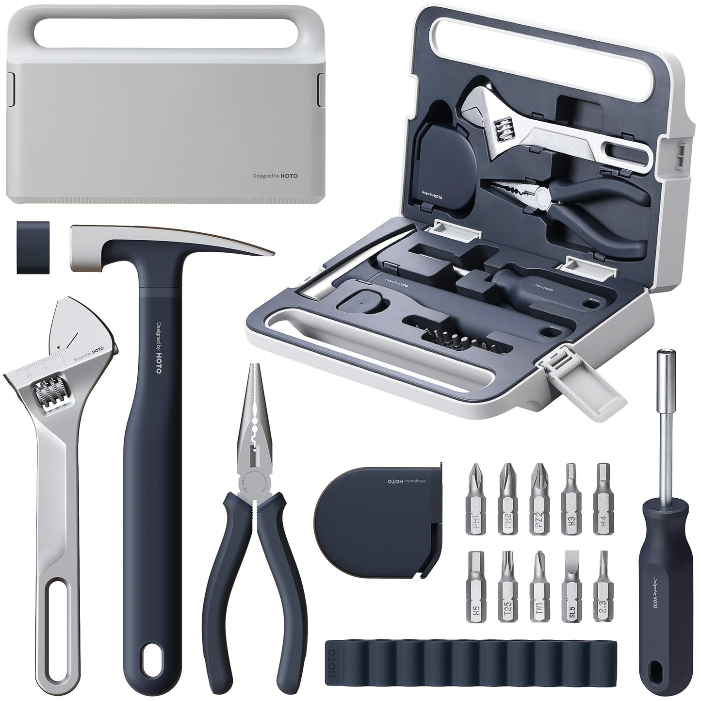 HOTO 16-Piece Home Tool Kit, Basic Hand Tool Set with Storage Box – Includes Screwdriver, Wrench, Hammer, Tape Measure, Plier – Ideal for Household, Garage, Office, Dorm Repairs & DIY Projects