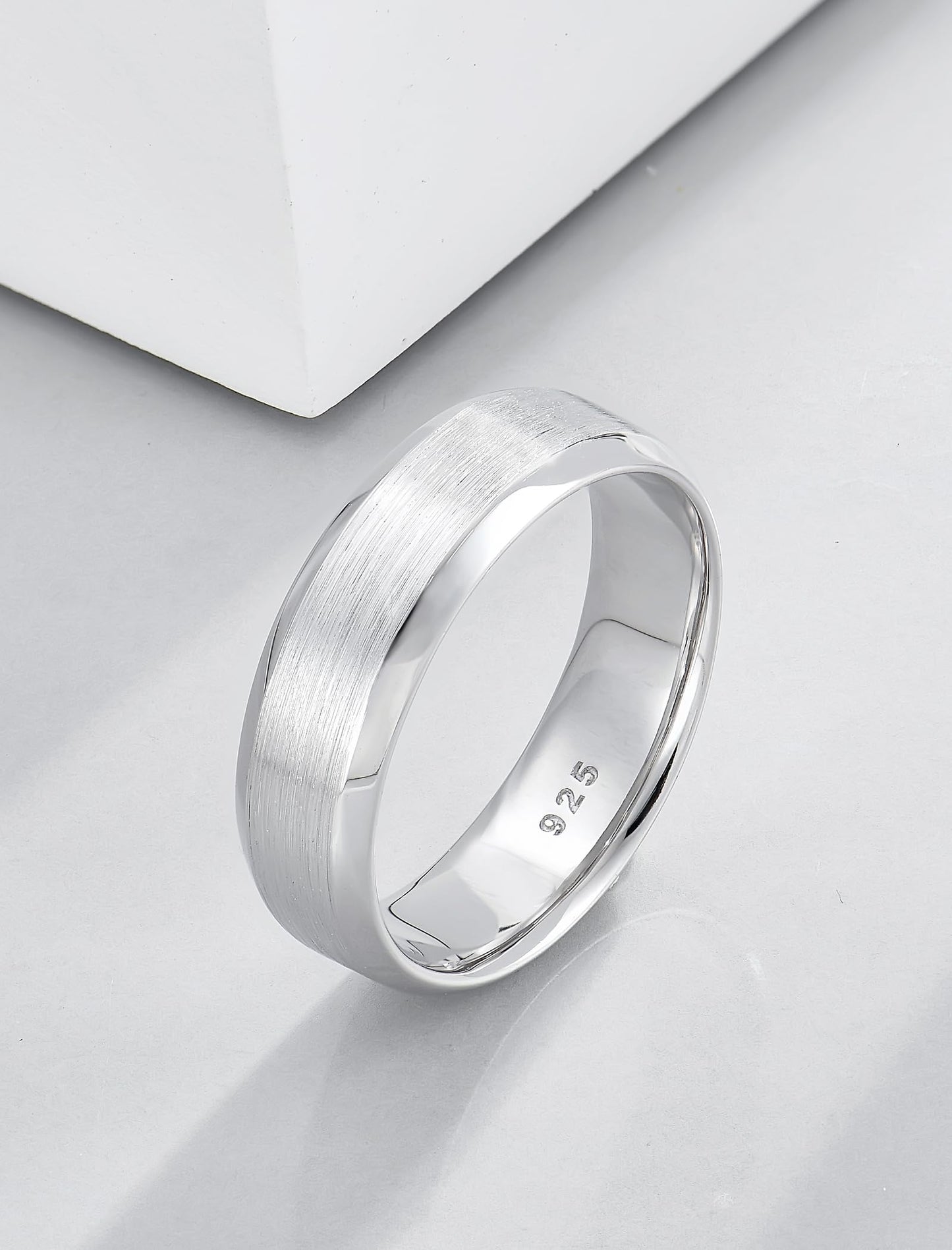 STARCHENIE 6mm Wedding Band, Solid 925 Sterling Silver Ring for Men, Brushed Matte Finish, Beveled Polished Edge, Comfort Fit Size 12