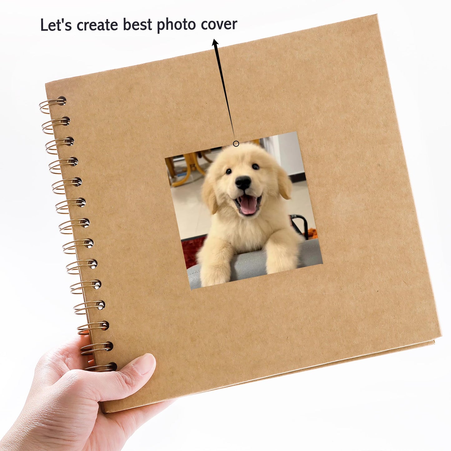 MEMOTOR Scrapbook 10 x 10 Inch DIY Square Photo Window, Memory Book for Parents and Kids, Photo Album Hardcover Kraft Paper Brown 20 Sheets/ 40 Pages