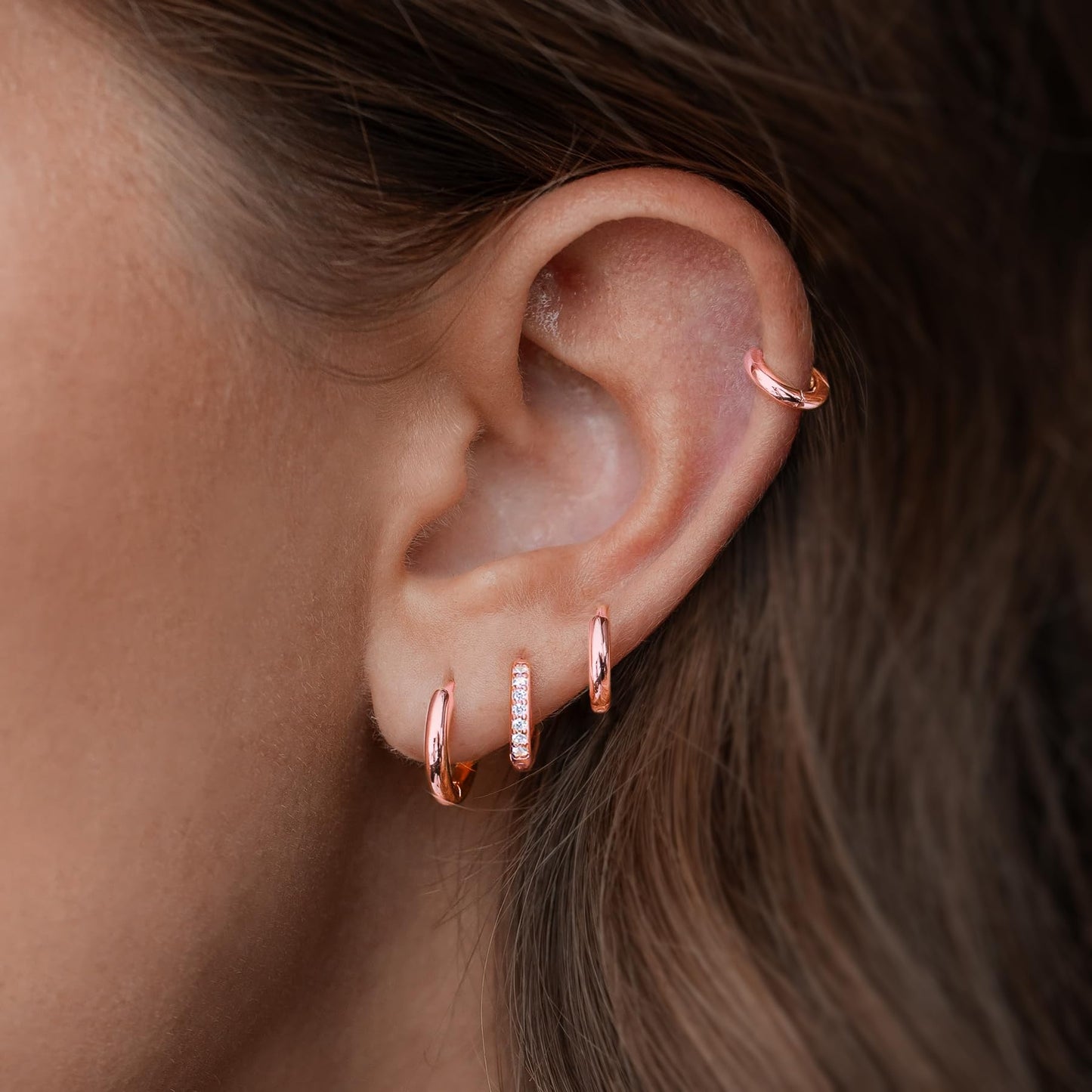 Rose Gold Hoop Earrings for Women, Small Huggie Hoop Earring for Men, Hypoallergenic Cute Trendy Mini Thin Tiny Cartilage Stacks Earrings Sets for Women Multiple Piercing Jewelry Gift Clip On