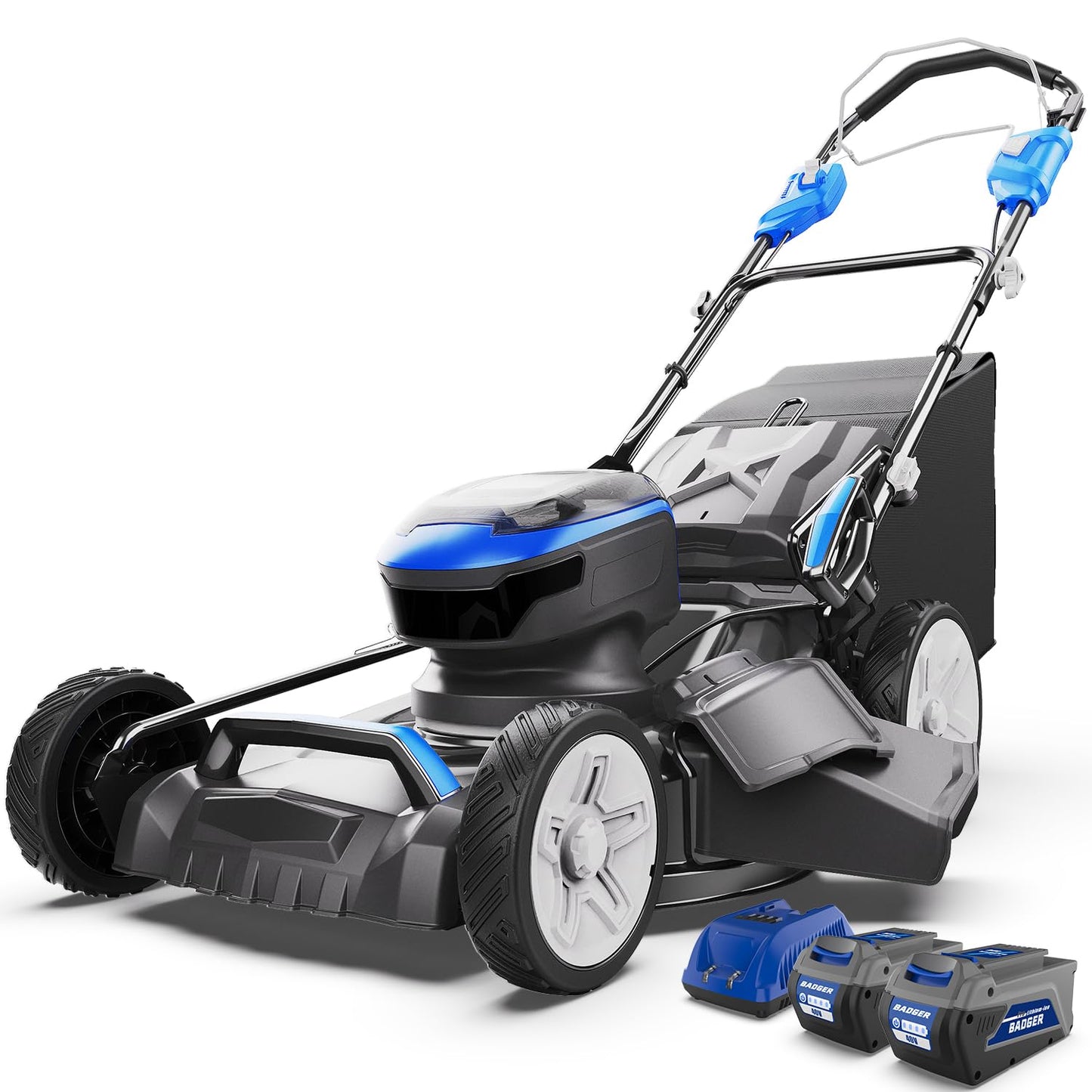 Wild Badger Power 40V 21″ Cordless Lawn Mower Brushless, 6,534 sq ft/0.15 ac, 2×4.0Ah Batteries & Fast Charger, 7-Position Heights,for Medium-to-Large Lawns