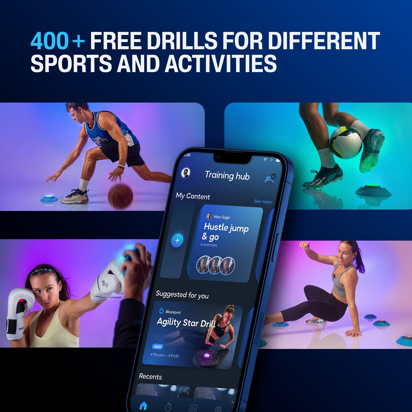 BlazePod Soccer Reaction Training Kit – 4 Smart Light Pods for Speed, Ball Control & Game IQ – Football Reflex Training for Players & Coaches – App Access Included
