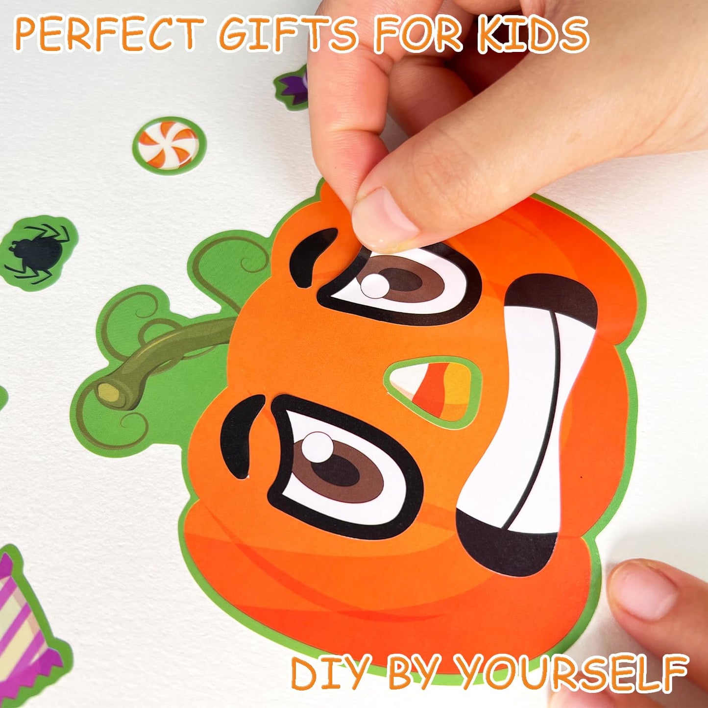 56 Sheets Halloween Pumpkin Make a Face Stickers for Kids - 14 Different Pumpkin Designs - Fun Halloween Party Favors Crafts Games & Activities Supplies