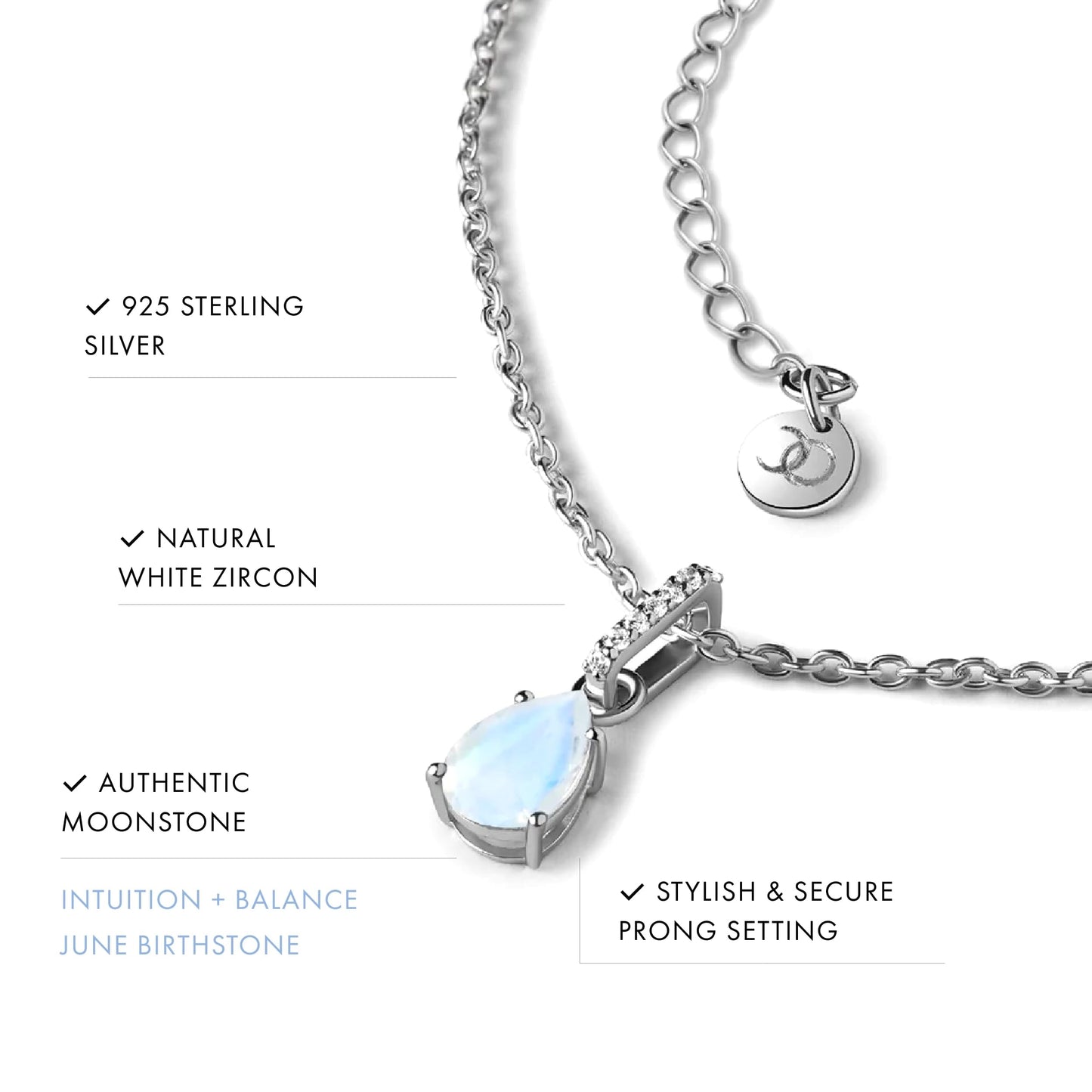 Moon Magic - Authentic Moonstone Necklace for Women | Onyx, Black Obsidian Necklaces/Real 925 Sterling Silver/18k Rose and Yellow Gold Enchanted Crystal Necklace for Women | Genuine Gemstone Jewelry