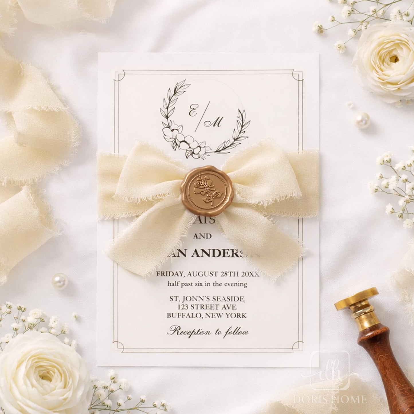 DORIS HOME Nude and Ivory Chiffon Ribbon for Flower Bouquet, 1.5" x21Yd Fabric Ribbon for Gift Wrapping, Handmade Frayed Ribbon for Wedding Christmas Decorations