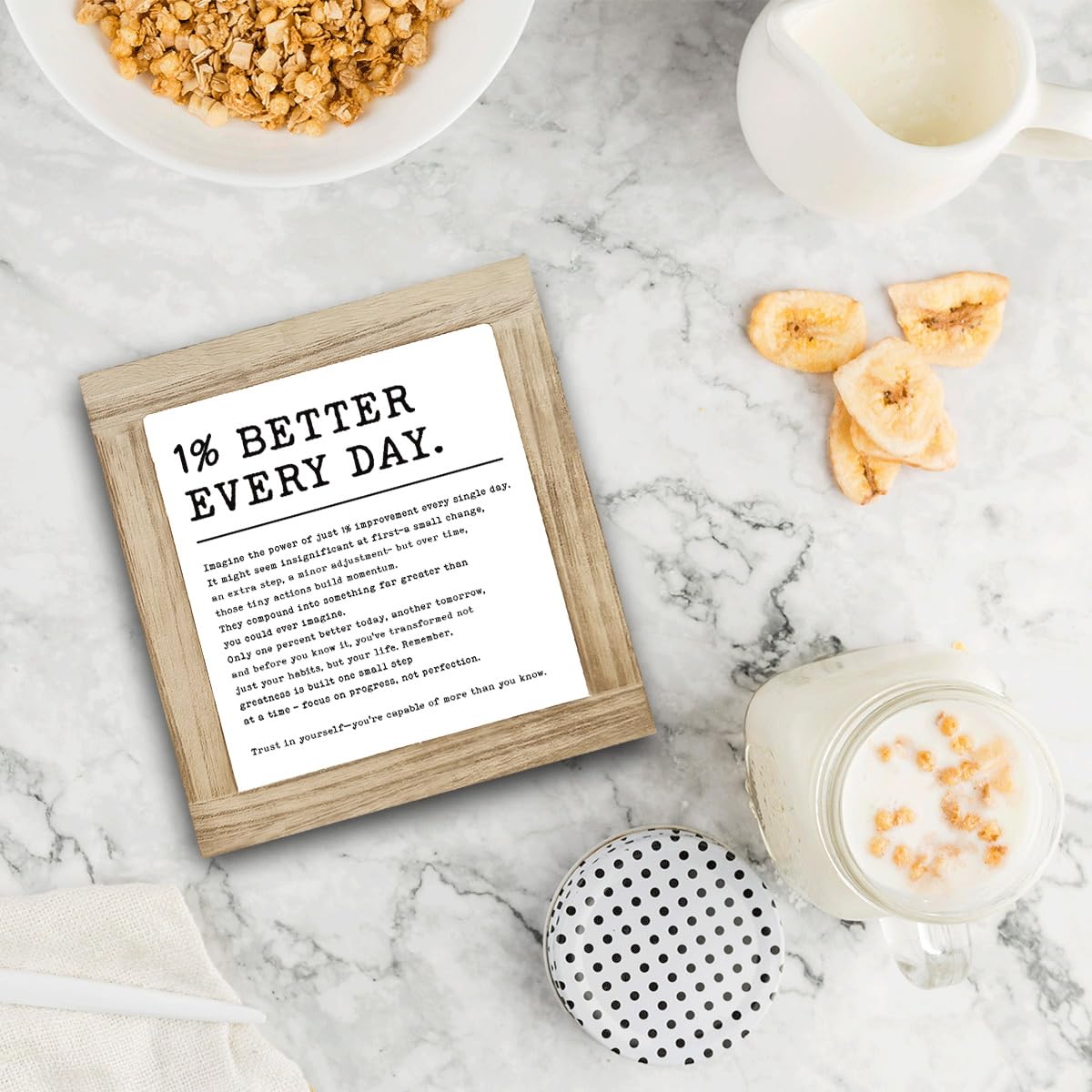 Inspirational Wooden Box Sign, 1% Better Every Day Sign, Decorative Wooden Signs and Plaques, Motivational Home Office Desk Decor, Positive Gift for Coworker and Friends