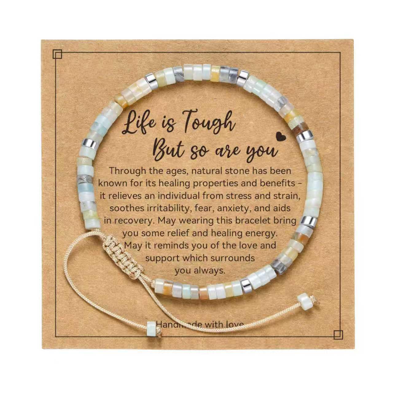 yupoxiu Inspirational Gifts Healing Natural Stone Bracelets - Thinking of You, Get Well Soon Encouragement Gifts Strength Bracelets for Women Friends Sister (Amazonite & Life is Tough)