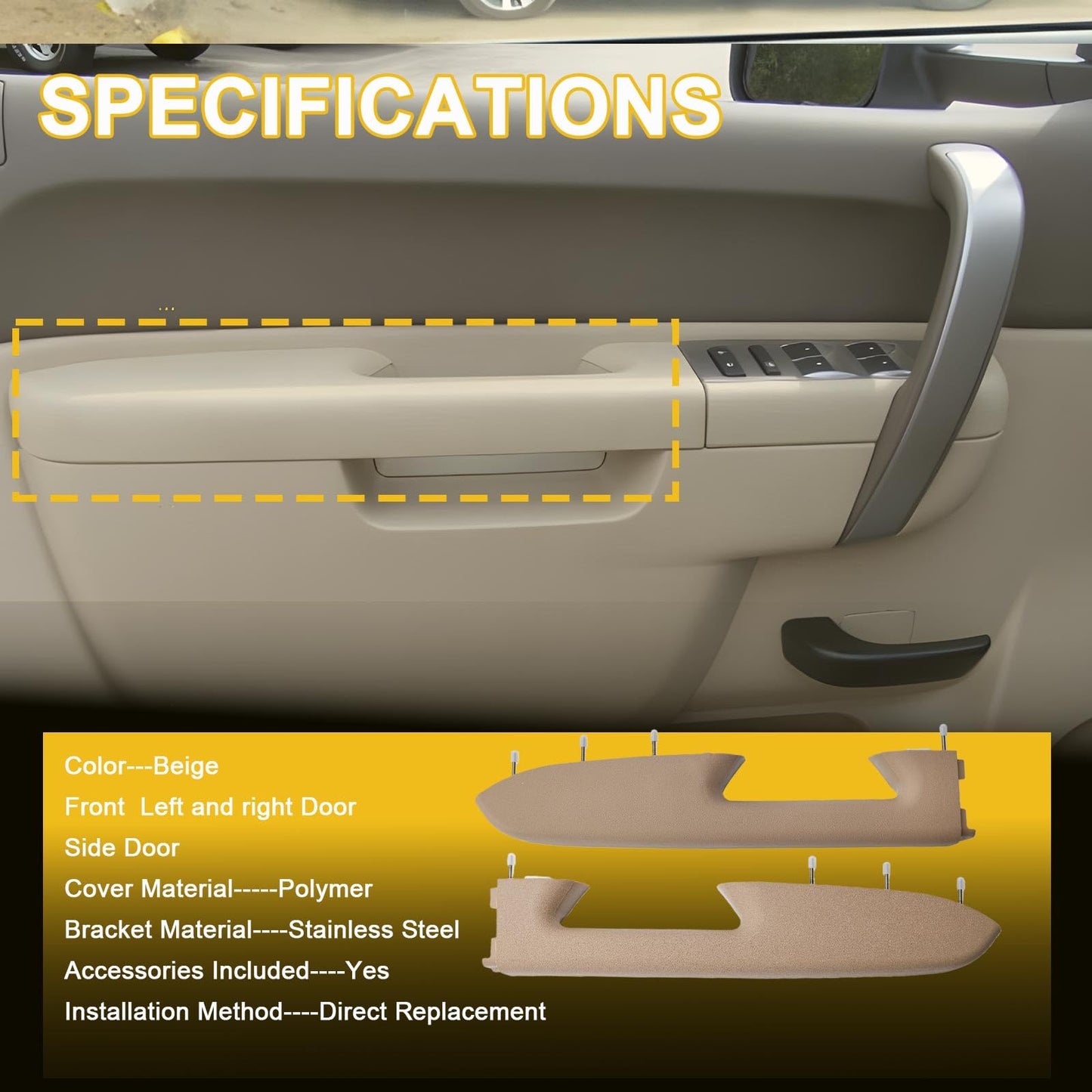LLYZFED 22818467 22818472 Front Left & Right Armrest Repair Kit Pair Fit for Chevy Silverado/GMC Sierra 1500 2500HD 3500HD 2010–2014 Door Panel Armrest with Handle Below - Color Beige