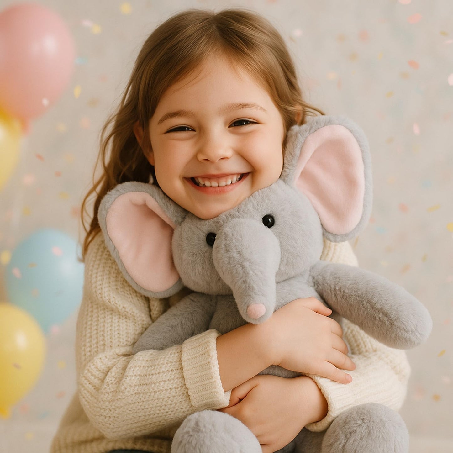 WEIGEDU Elephant Teddy Bear Stuffed Animals Plush Elephant Toys with Pink Ears Nose for Girls Boys Kids Babies Shower Bedtime Gifts, 15.7"
