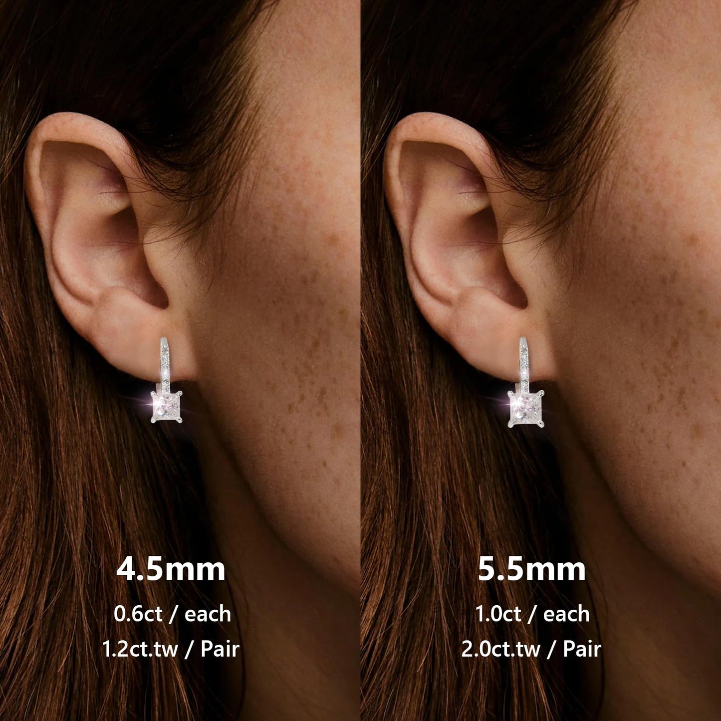 KRKC Moissanite Earrings, 1.0ct-2.0ct D Color Lab Created Diamond Earring, 14k White Gold Plated Sterling Silver Dangle Earrings S925 Leverback Drop Earring for Women Hypoallergenic Jewelry for Gifts