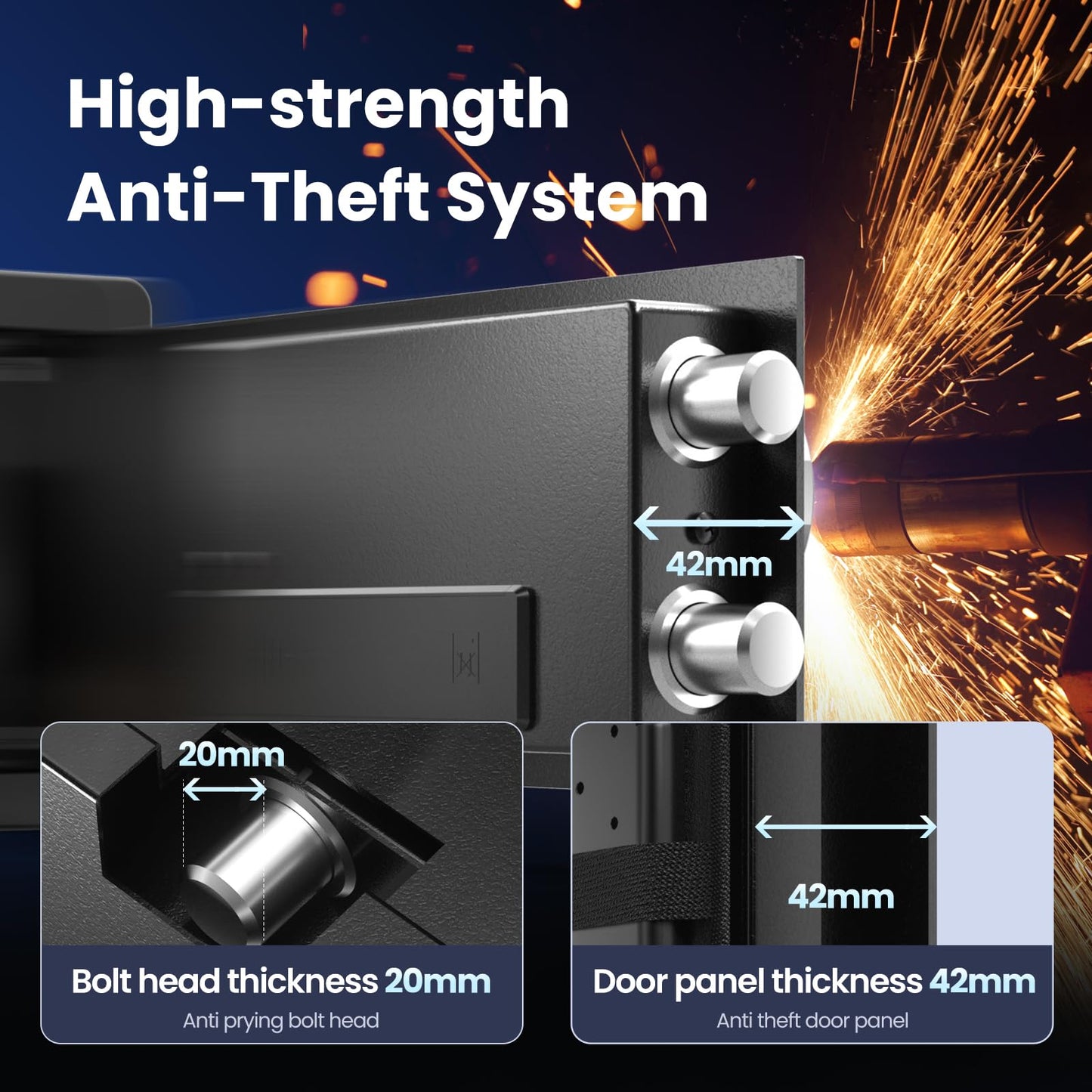Grimtron Smart Biometric Safe Fingerprint Lock Box with Silent Mode, Backlit Keypad and LED Light, Small Caja Fuerte Valentines Day Gifts for Men Women (7.87"H x 14.57"D x 16.93"W)