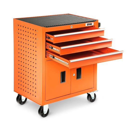 DNA Motoring 3-Drawer Rolling Tools Chest, Rolling Tool Storage Cabinet, Heavy Duty Mechanic Tool Cart, Trolley Organizer for Garage, Warehouse, Workshop, Orange, TOOLS-00405