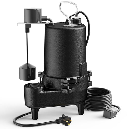 Aquastrong Sewage Grinder Pump, Cast Iron Effluent Pump, Auto Float Switch for Basement Sump Basin and Sewage Well, 2 inch Discharge, 220V 1/2HP 6030GPH No Grinder