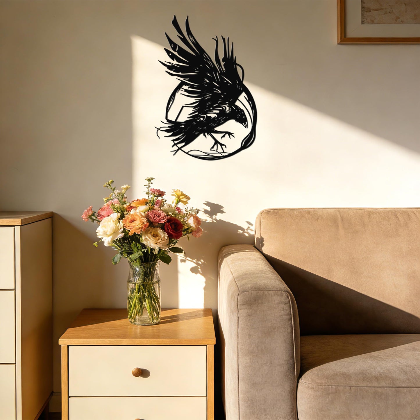 JEWLOVE Viking Raven Wall Decor Metal Art, Gothic Crow Wall Sculpture, Celtic Norse Mythology Decor for Indoor & Outdoor, Living Room, Bedroom, Garden (14.5" x 10.2")