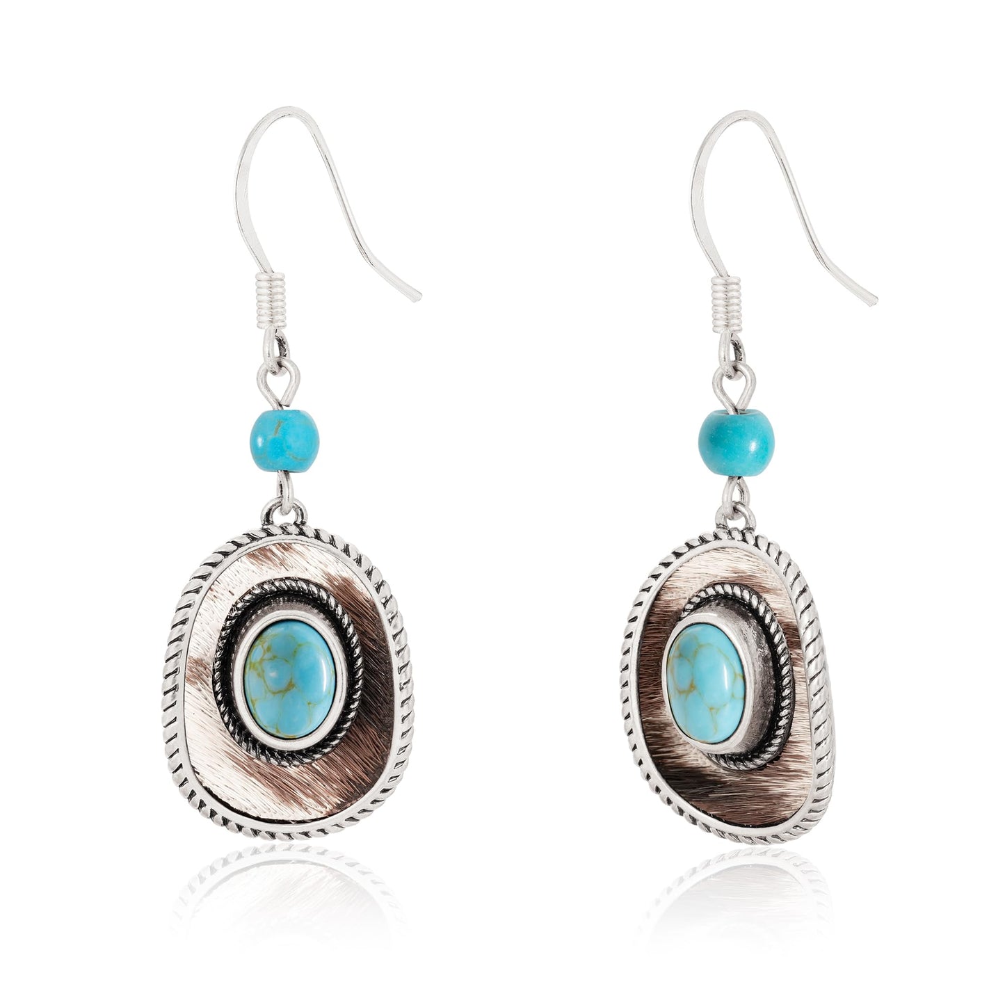 Wrangler Western TearDrop Dangle Earrings for Women Country Statement Genuine Horsehair Turquoise Vintage Cowgirl Cowboy Jewelry (Silver-Turquoise A)