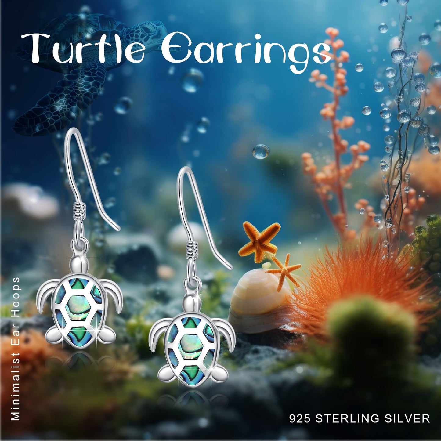 AOVEAO Abalone Turtle Dangle Earrings,S925 Sterling Silver Tortoise Ocean Sea Animal Earring Jewelry for Women Girlfriend Mom Wife Girlfriend Birthday Mothers Day Sister Friend for Sensitive Ears