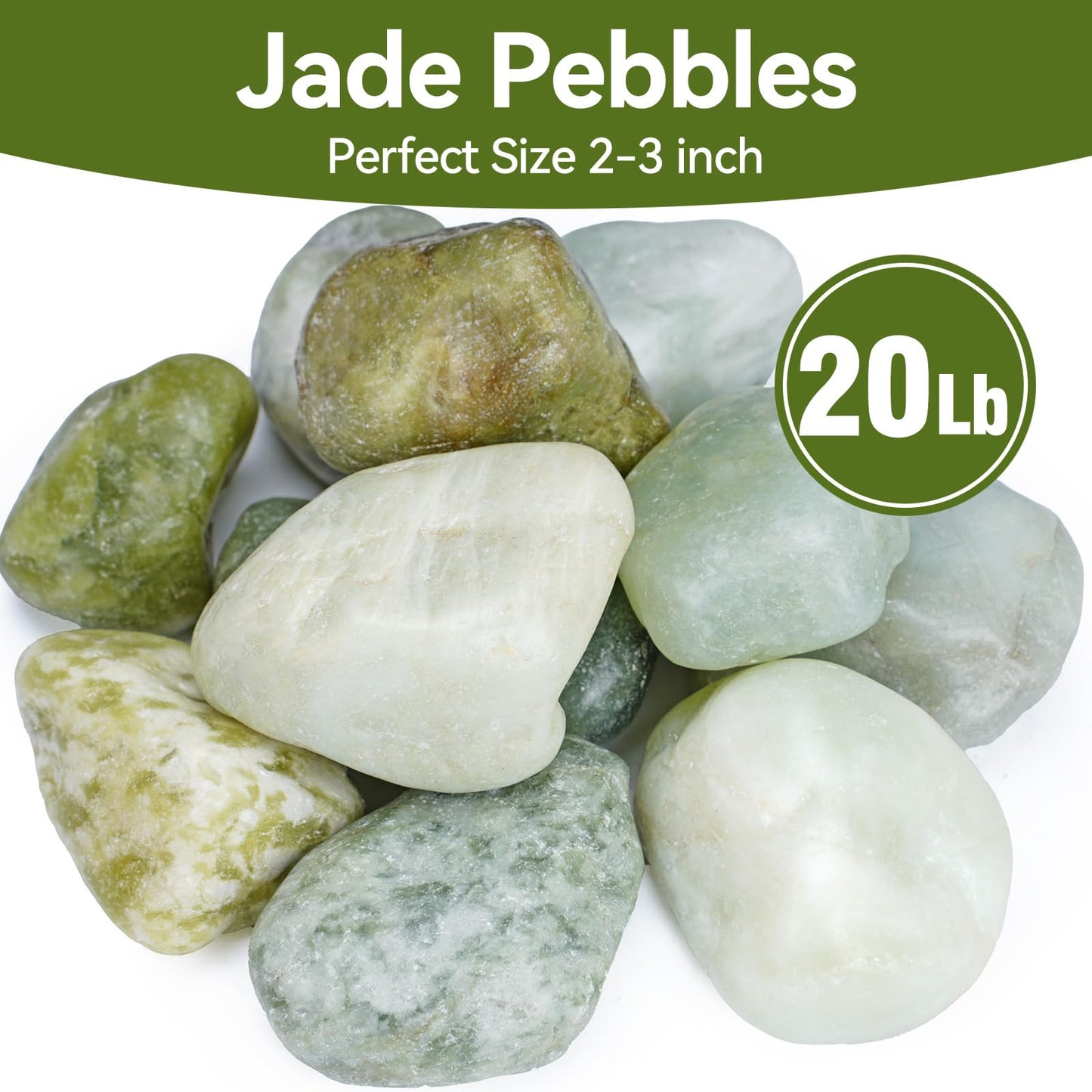Pulovin 20 lbs Jade Pebbles for Indoor Plants, 2-3 Inch Polished River Rocks, Decorative Garden Rocks Outdoor Landscaping, Large Natural Stone for Walkways, Yard, Vases, Crafts