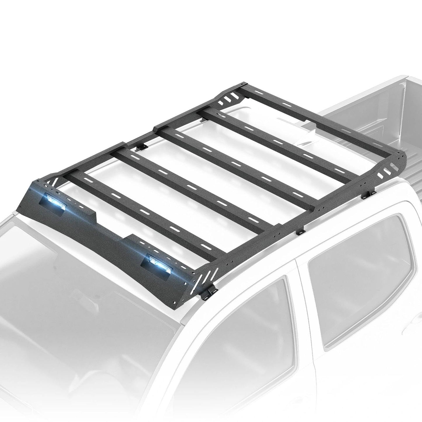 SUORTO Cargo Basket Top Roof Rack Compatible with 2005-2023 Tacoma Double Cab/Crew Cab (4 Full-Size Doors), Overland Truck Cargo Carrier Rooftop Luggage Storage Holder with LED Light Bar