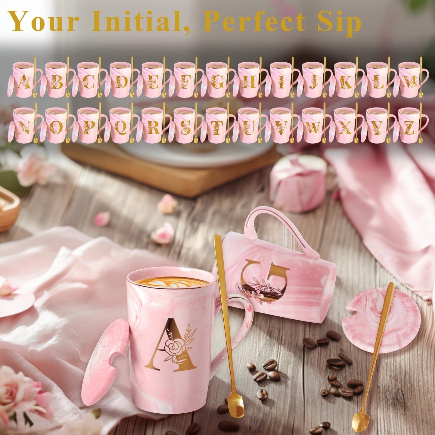 Personalized Ceramic Women Coffee Mug Tea Cup with Lid Heavy Pretty Large Pink Customized Cool Cute Women Birthday Christmas Gift for Her Wife Mother Day Grandma Girlfriend Friend Friendship Unique,A