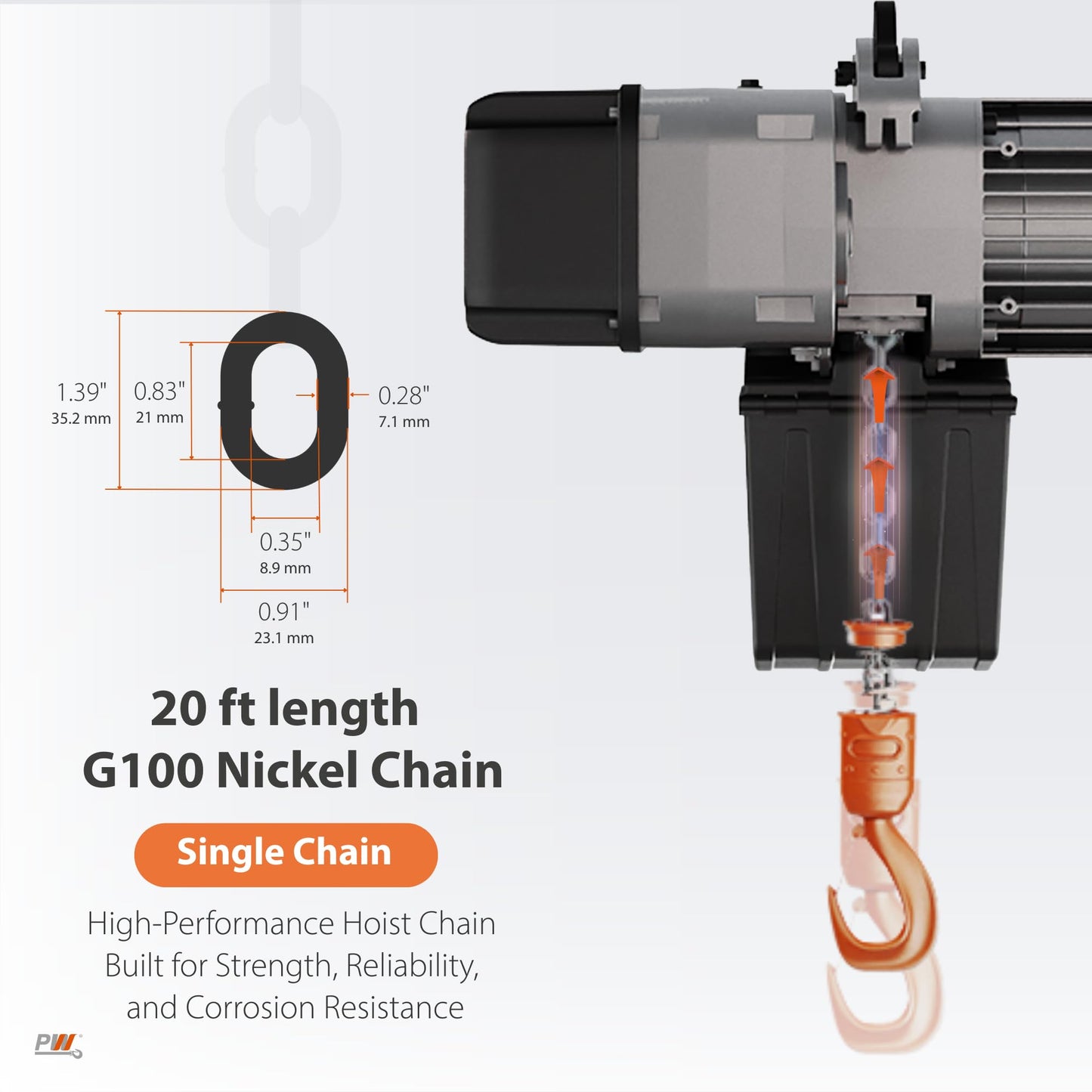 Prowinch 1 Ton Electric Chain Hoist – Single Speed, Heavy Duty H4, Dual Voltage 208/480V 3-Phase, 13 ft Lifting Height, G100 Nickel Chain, IP55 – ASME B30.16 Industrial Hoist