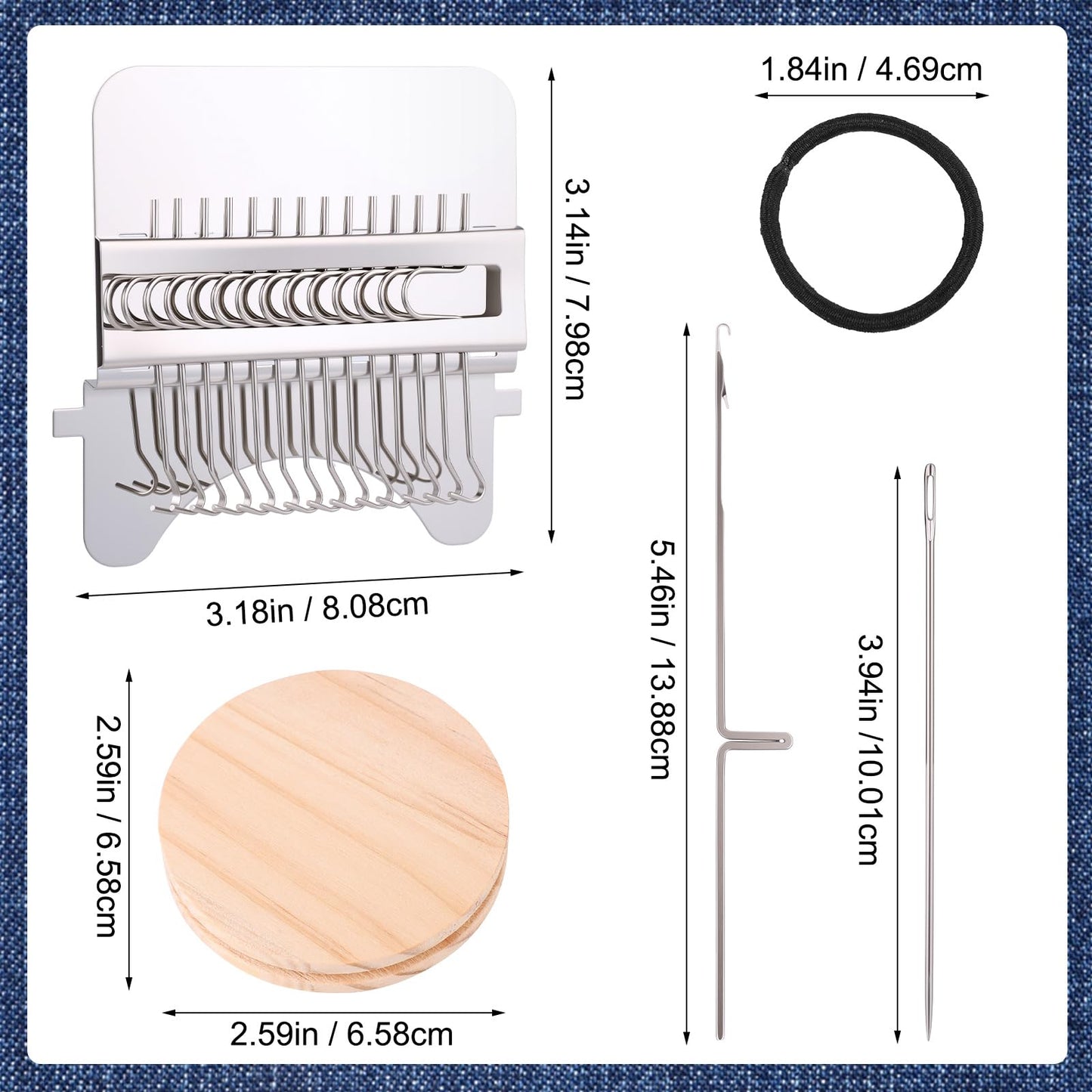 Mini Darning Looms Kit for Beginners, 14-Hook Wooden Weaving Tool with Stainless Steel Needles, Portable Knit Patch Repair Kit for Jeans Clothes Tapestries Scarves