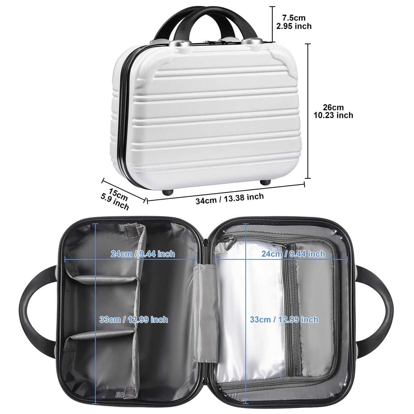 JZRTravel 14-Inch Makeup Train Case Hardshell PC+ABS Travel Cosmetic Organizer, Makeup Storage Box for Toiletry Durable Portable Gifts for Women.