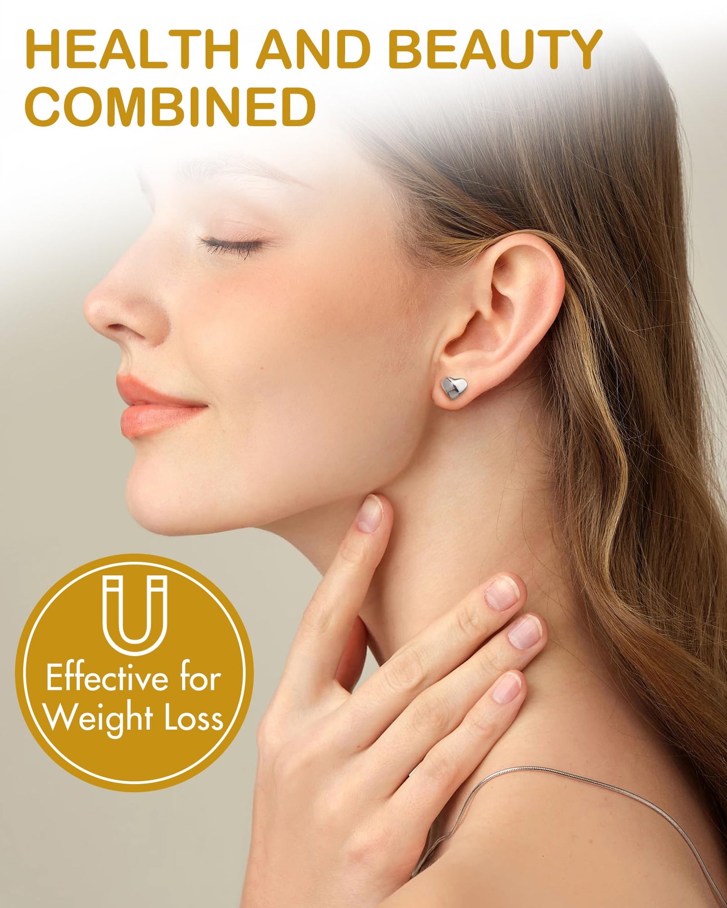Feraco Magnetic Earrings & Rings for Women, Stud Earrings, Ear Curex with Strong Germanium Magnet, Dainty Heart Shape