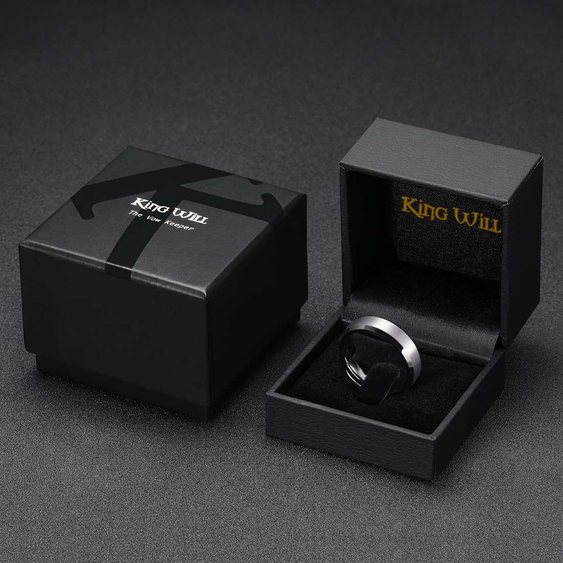 King Will 6mm Men's Gunmetal Gray Wedding Ring - Brushed Matte Surface, Beveled Polished Edge, Comfort Fit Size 12