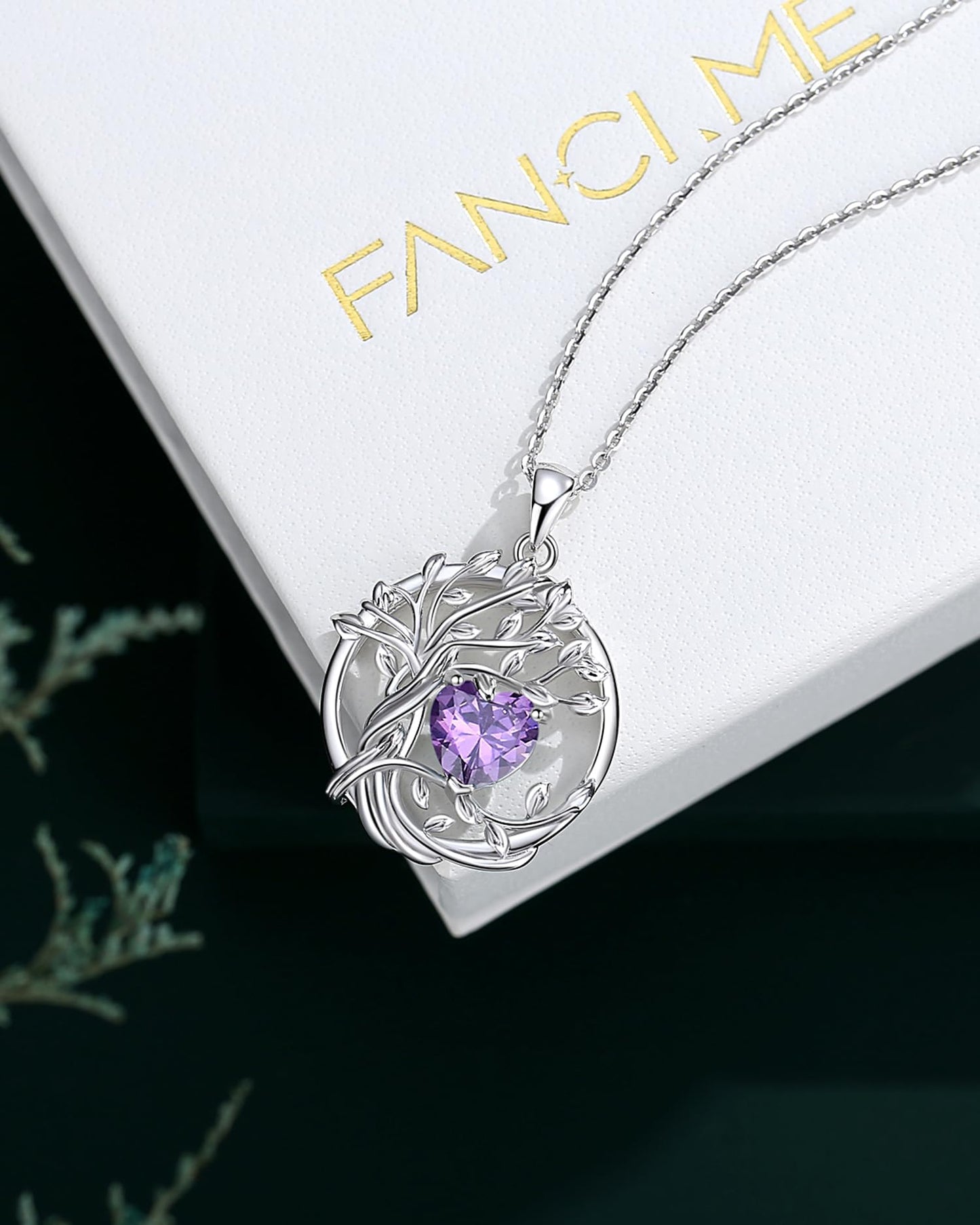 FANCIME Tree of life Birthstone necklace for women Sterling Silver Tree Jewelry Amethyst Pendant February Birthstone Purple Gemstone Anniversary Birthday Mothers Day Gifts for Wife Her